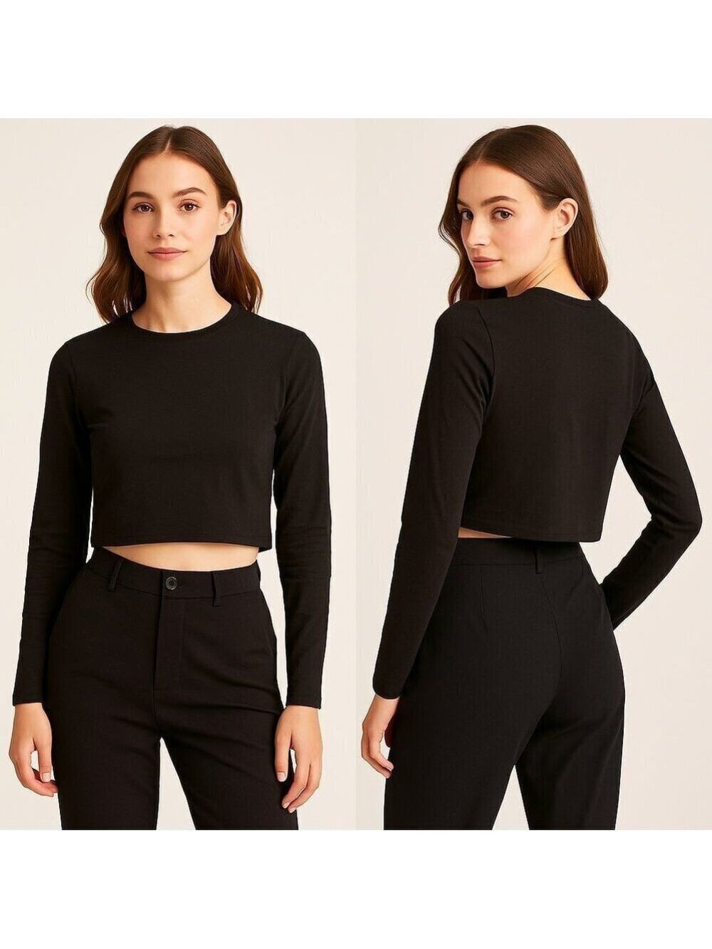 AMAZON ESSENTIALS 🖤 Women’s Cropped Long Sleeve Tee 👩 Size S ✨ - Picture 3 of 7